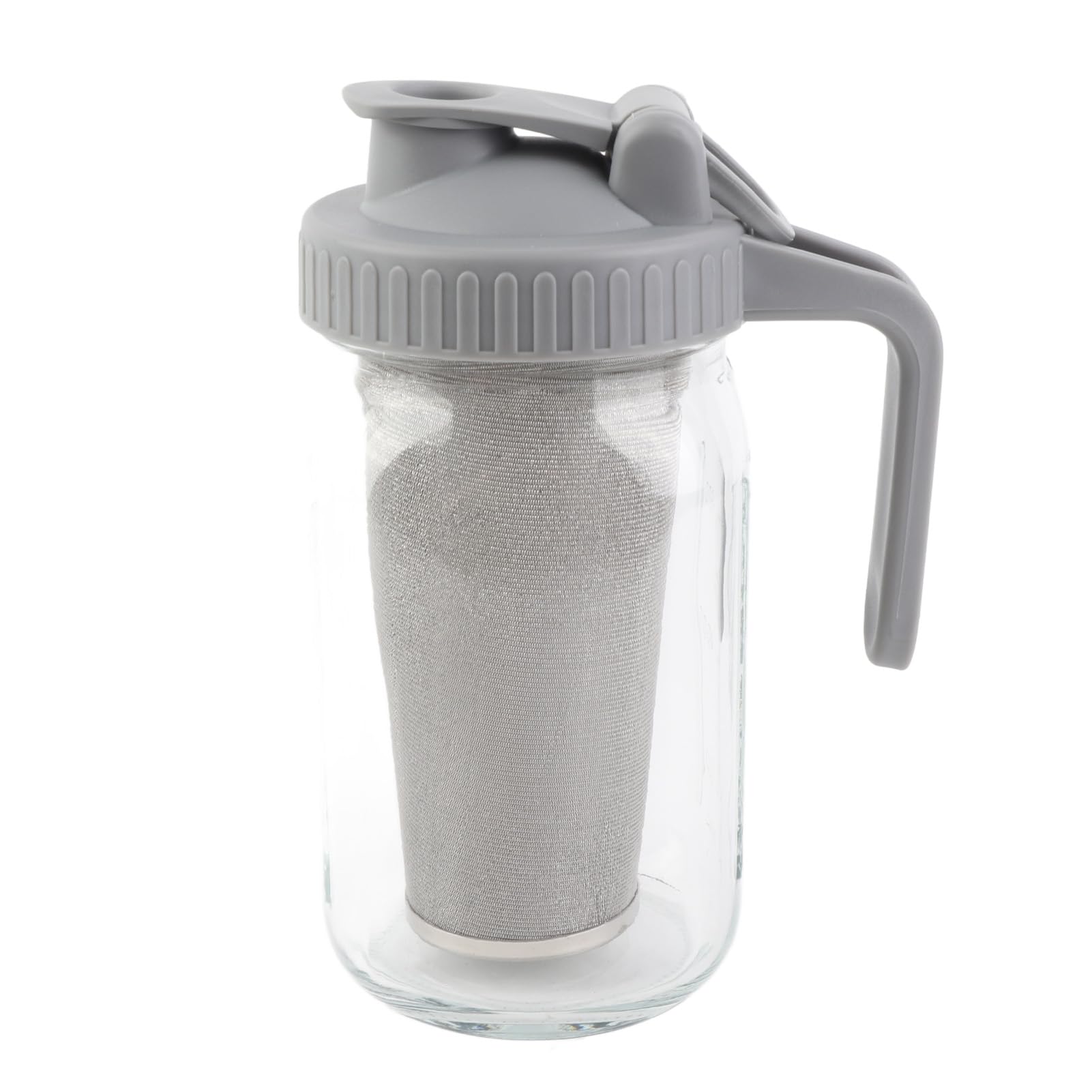 Jarra de cristal con tapa para conservas, 1 cuarto (32 o-z/1 l), jarra de agua a prueba de fugas con boca ancha y tapa de filtro, jarra de cerveza fría para agua, zumo, leche, té, café helado y