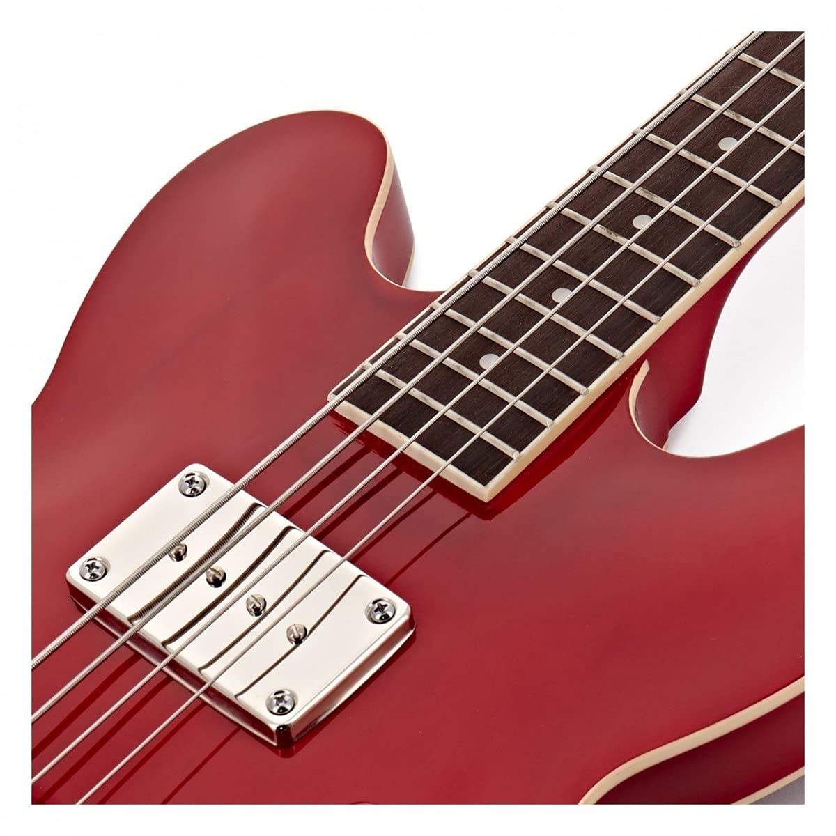 Gear4music Basso Semiacustico San Francisco Wine Red | Design Ispirato agli Anni '60-'70, Corpo a Doppio Cutaway in Wine Red, Due Pickup P90 Single Coil, Custodia e Cavo