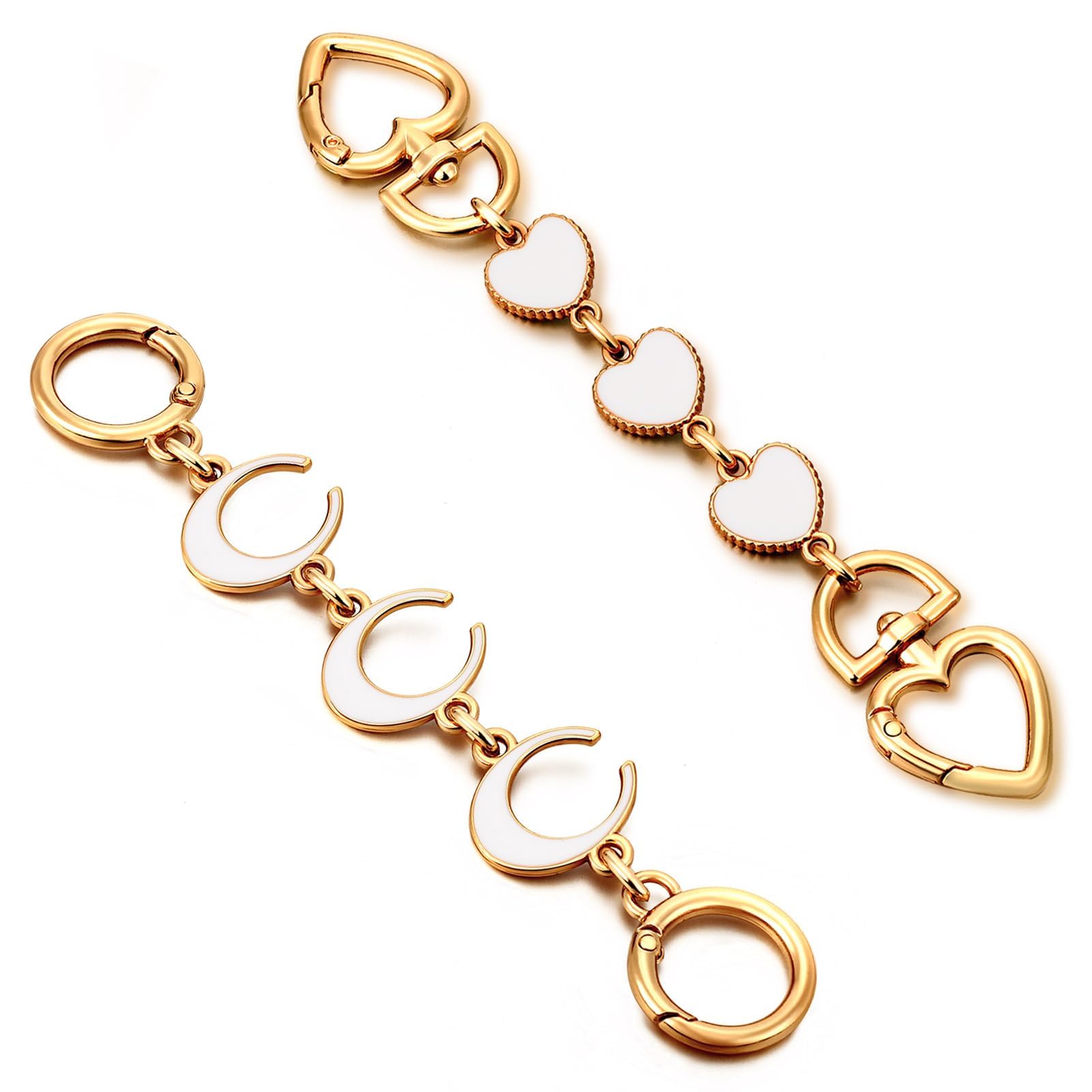 Dzxin Purse Extender Chain，2 Pcs Bag Extender Chain Heart Moon Purse Strap Extenders, Gold Chain Purse Strap Replacement, White Purse Accessories Bag Charms for Handbags Purse Making Supplies