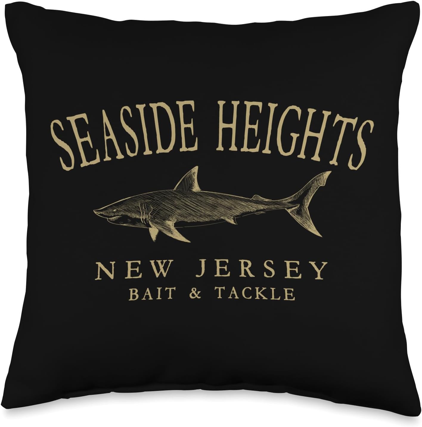 Seaside Heights New Jersey Shark Arched Tan Letters Throw Pillow