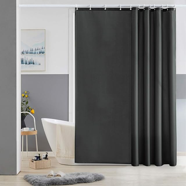 Furlinic Shower Curtain with Hooks Extra Long 100% Polyester Bathroom Shower Curtains Waterproof Dark Grey 180 x 180cm 72 x 72 Inch.