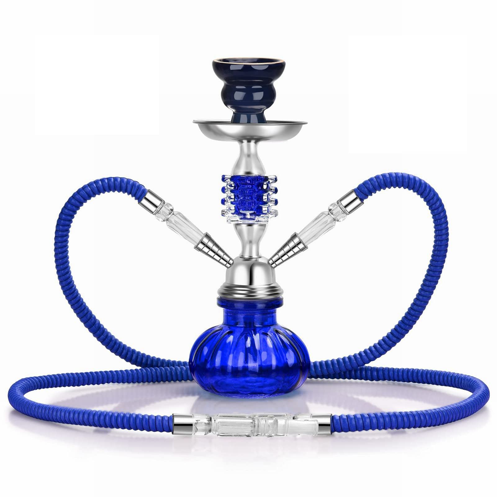 Shisha Set Luxus Moderne Glas Shisha Portable 2 Schlauch 11" Shisha Shisha Mit Kürbis Glasboden Keramik Shisha Bowl A