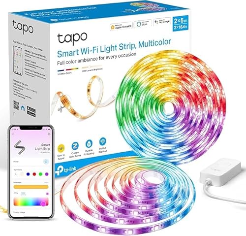 Tapo L930-10 Striscia LED Smart 10m(2x5m), Impermeabile IP44, DIY Multicolore Segmentato, LED Bianchi, WiFi Strisce LED RGBIC, Alexa, Apple HomeKit, Luci LED Adatto per Casa, Bar