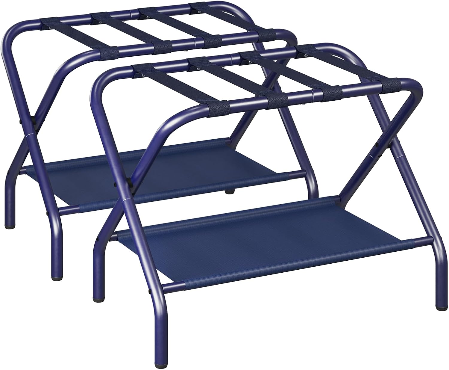 2 Packs Luggage Racks for Guest Room, Folding Suitcase Stand with Fabric Shelf, Steel Portable Luggage Stand Bedroom, Hotel, Easy Assembly, Hold up to 110 lb, Blue
