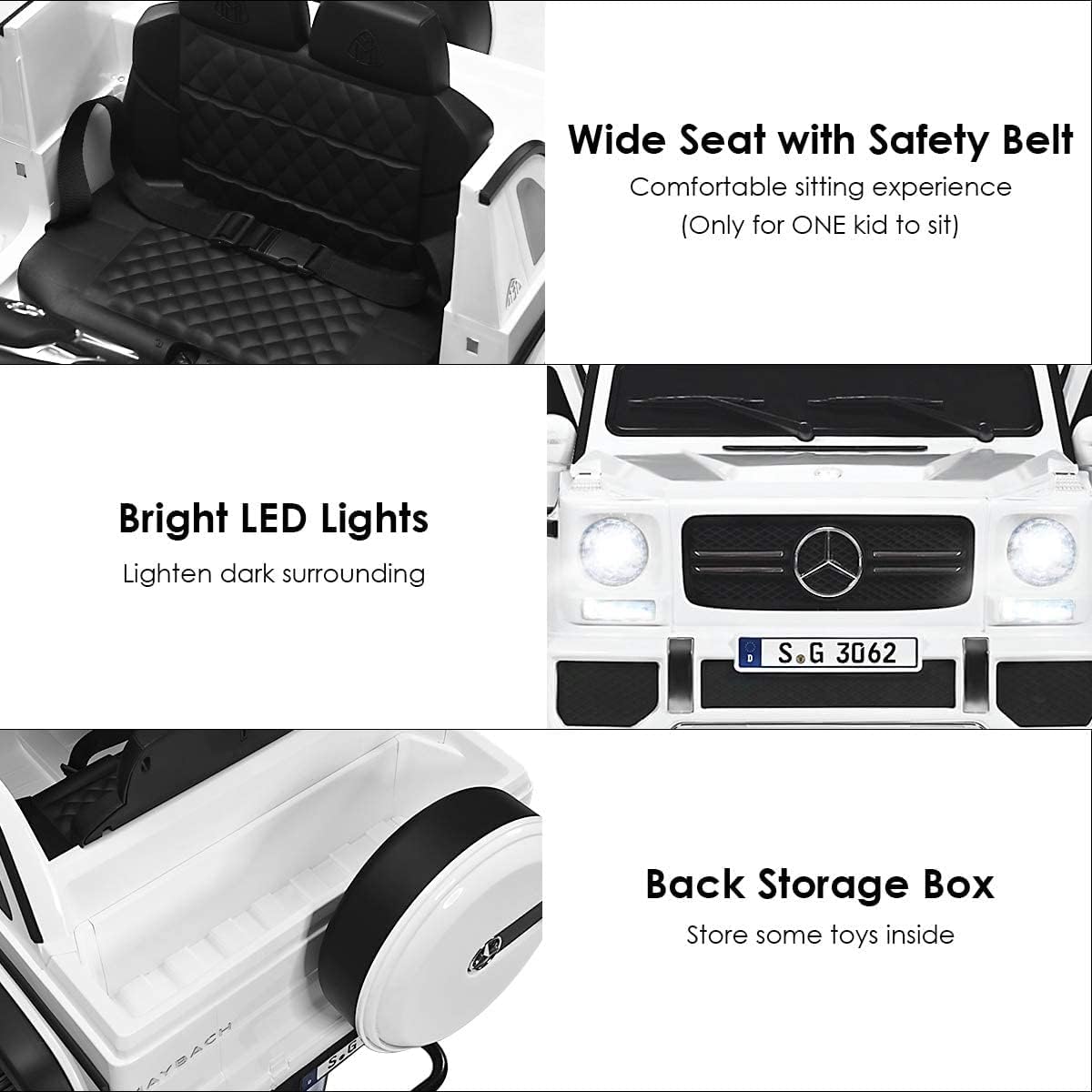 GLACER Kids Ride on Car, 12V Battery Powered Electric Vehicle w/Remote Control, LED Lights, Soft Start, Music & Horn,2 Seats Ride on Toy for Kids (White)