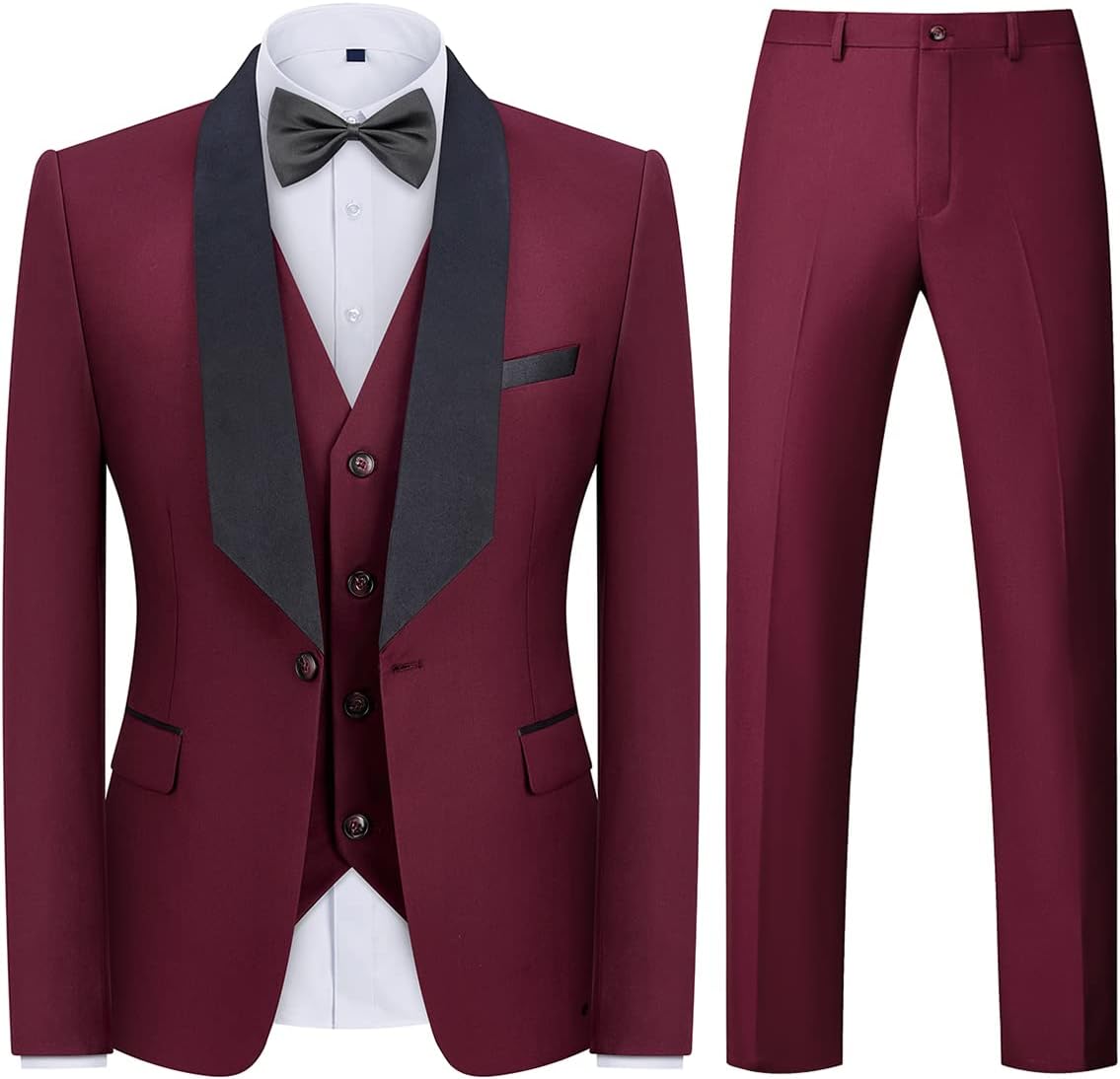 Rogers & Morris Men's Tuxedo Suit Regular Fit 3 Piece Suit Blazer Jacket Waistcoat Pants Set for Wedding Prom