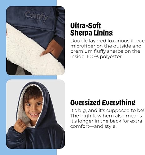 Miniatura 4 de THE COMFY Original Jr para niños Manta de sherpa de forro polar de gran tamaño con capucha y bolsillo Vista en Shark Tank