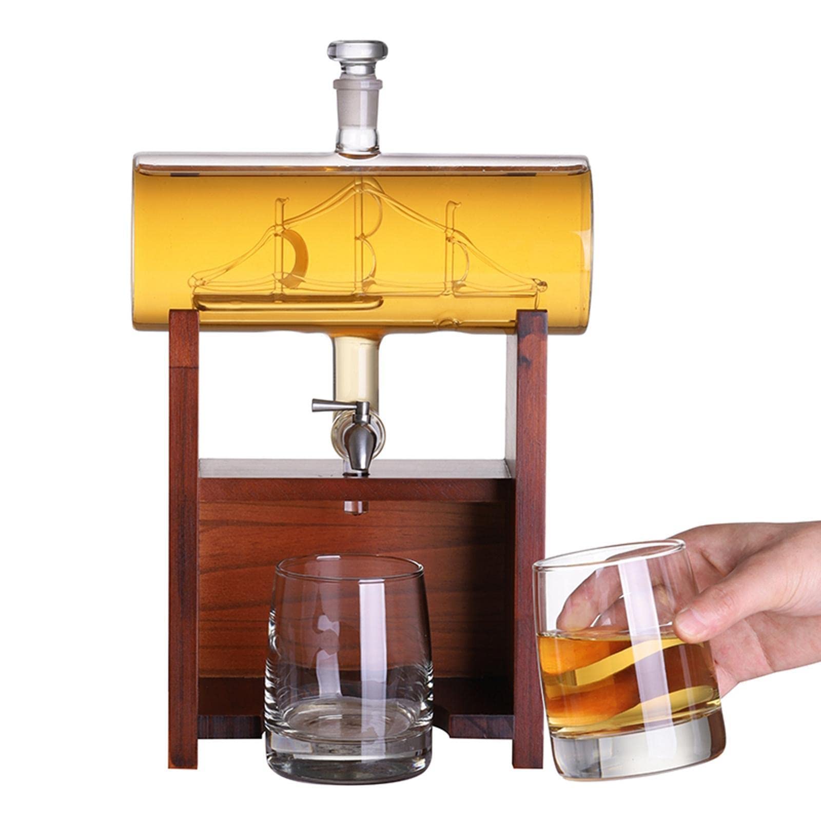 SARGE Juego 3PCS de decantador para Jarra de Vidrio de Whisky con Tapa de Vidrio Decantador de 1300ml para Whisky y Soporte de Tequila de Brandy de Vino para Tibet Bourbon