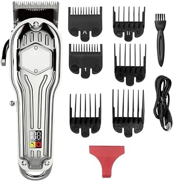 Hair Clipper Mens Electric Cordless Hair Trimmer Speed Adjustable Professional Haircut Beard Trimmer Hair Cutting Machine Kit with Ceramic Cutting Head Four Attachment Combs