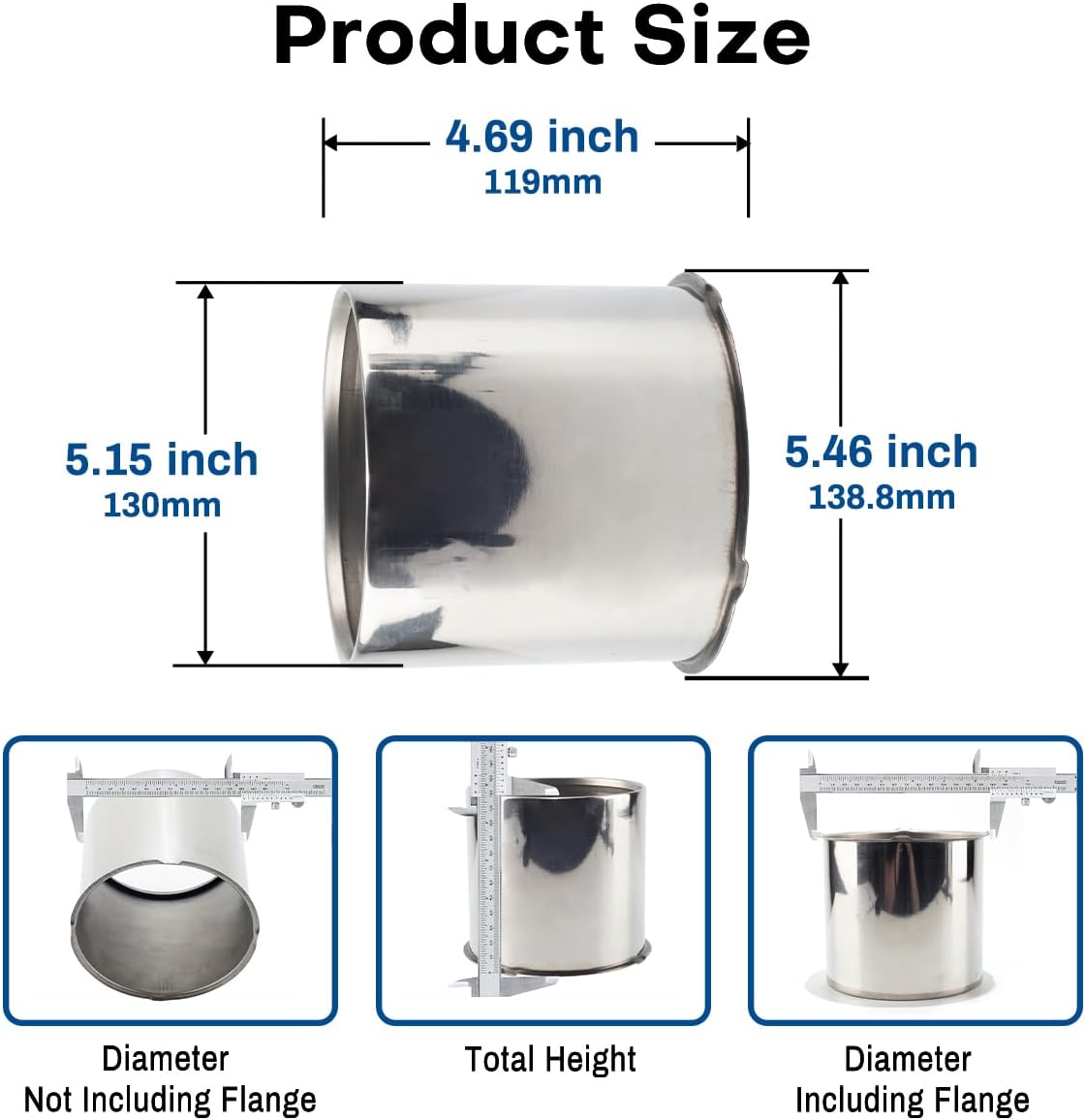 Stainless Steels 5.15inch Trailer Wheel Center Caps Push Through Hub Cap 2xOpen End and 2xClosed End Included Fit 5.15" Center Bore Truck Trailer RV SUV Wheels Rims, 4Pcs Chrome
