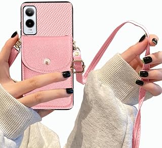 Back Wallet Case with Detachable Lanyard for Cricket Debut S3 2024, Crossbody Lanyard Strap & Wrist Strip Cricket DebutS3 Cover | Card/Cash Holder Shockproof Stylish Case for Girls Women- Pink