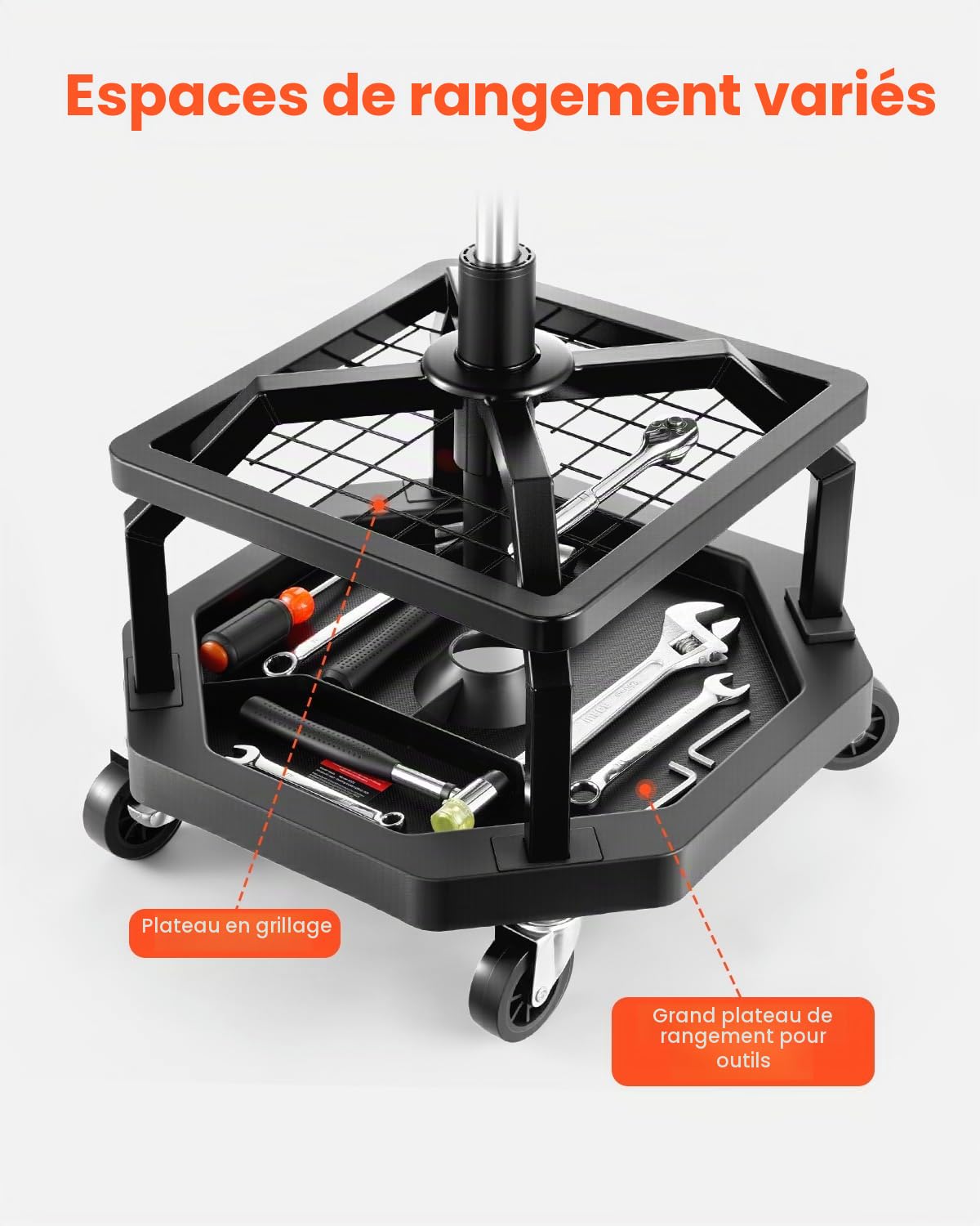 VEVOR Tabouret d'atelier Roulant à Hauteur réglable, capacité de Charge 136 kg, Tabouret de mécanicien pneumatique, siège de Garage rembourré pivotant 360° avec roulettes, pour réparation Automobile