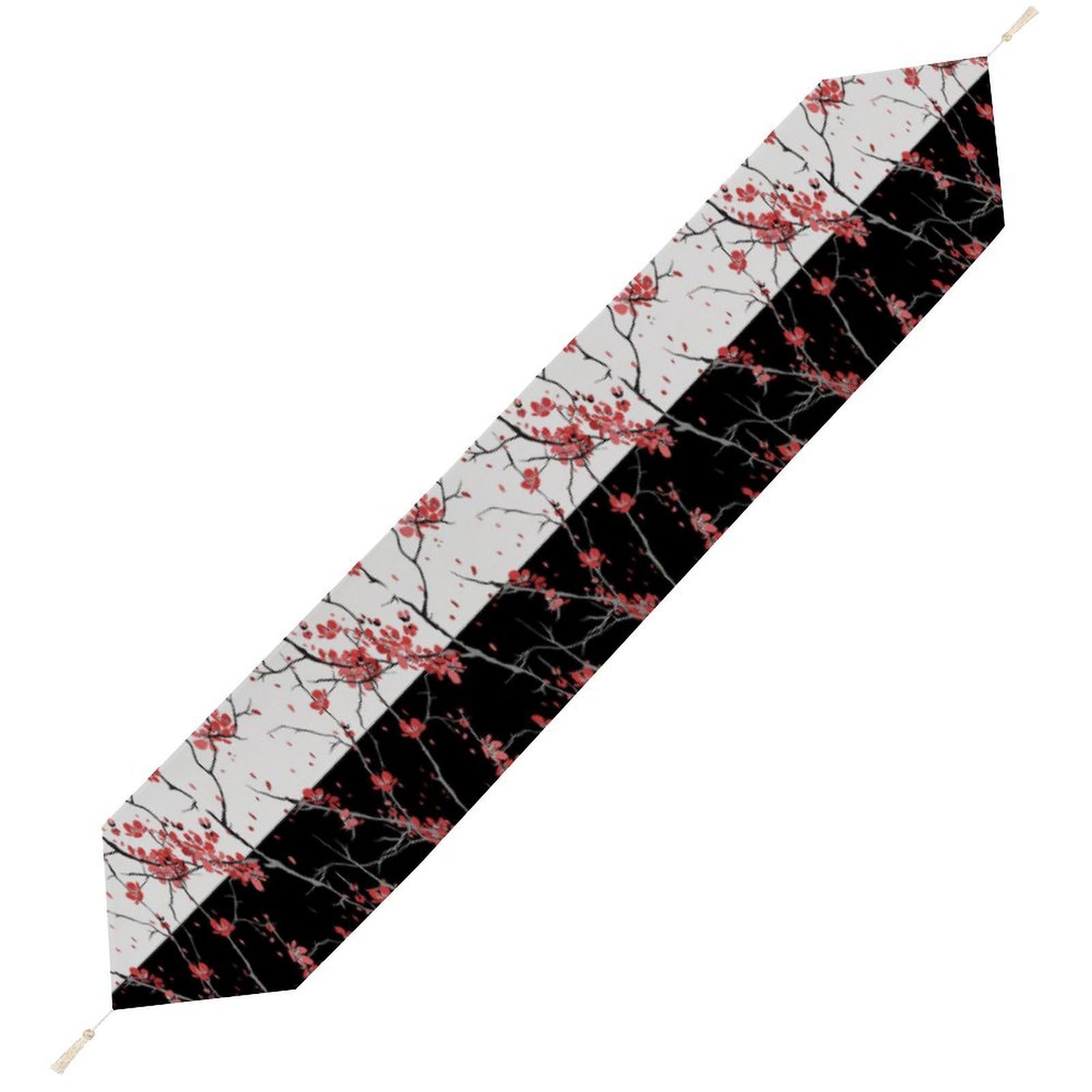 JZemdybill 229*33cm Table Runner with Tassel, Cherry Blossom Table Runner, Table Decoration for Kitchen, Party, Restaurant