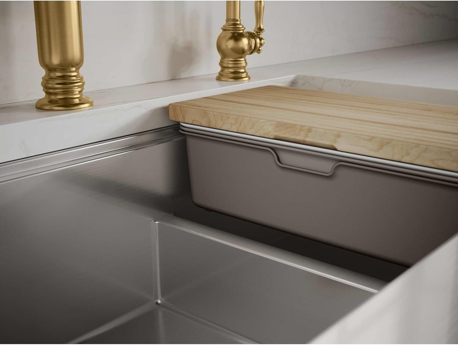 Kohler 33658-PC-NA Strive® Smart Divide® 35-1/2” undermount double-bowl farmhouse workstation kitchen sink, Stainless Steel