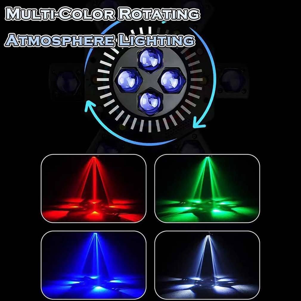 Faro a Testa Mobile a 6 Bracci, Cambio Colore Dinamico, Fascio LED Rgbw, Effetto Strobo Laser, Luce Da Palcoscenico Dmx, Effetto Rotante per Dj, Discoteche, Feste, Bar, Matrimoni, Festival Ed Eventi