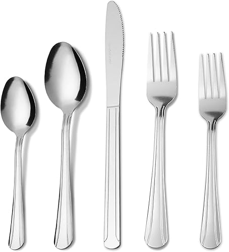 Miniatura 10 de Dominion - Juego de cubiertos con cuchillo de mantequilla, 25 piezas de cubiertos de acero inoxidable 18/0 para 4, incluye cuchillo de carne