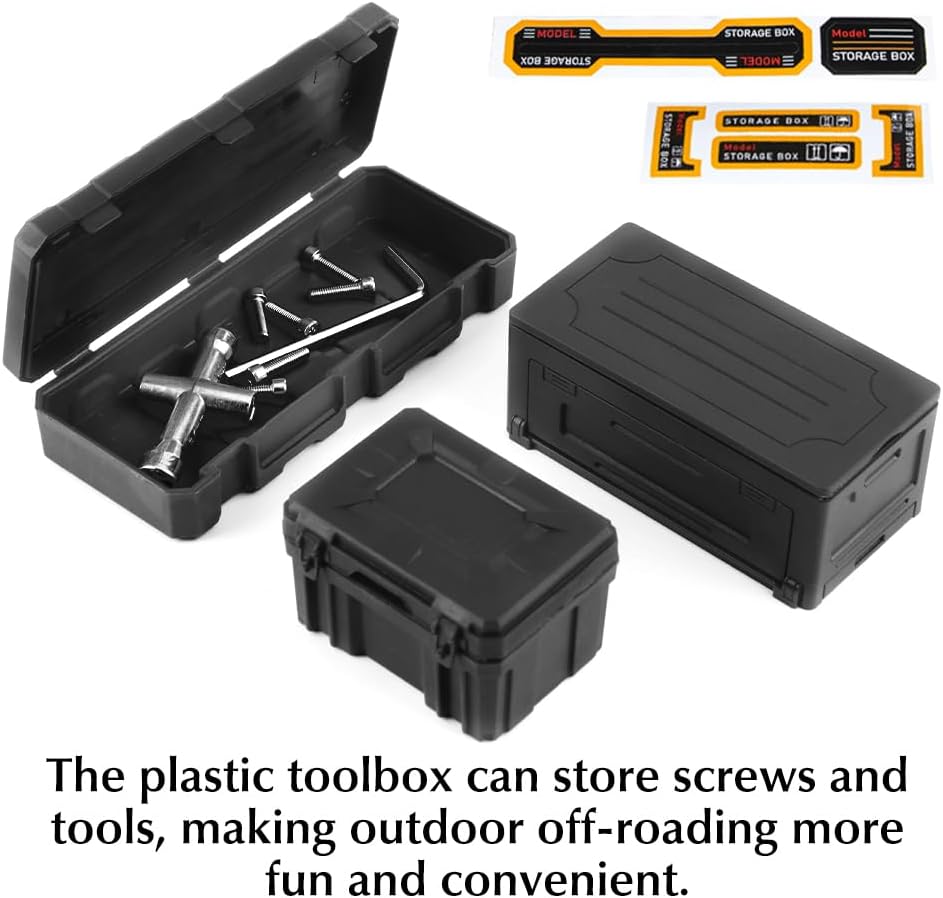 GLOBACT 11PCS 1/10 RC Crawler Accessories Luggage Net/Oil Drum/Fuel Tanks/Recovery Board/Toolbox/Shovel/Iron Bucket/Fire Extinguisher for 1/10 TRX4 Axial SCX10 REDCAT Decoration (Black)