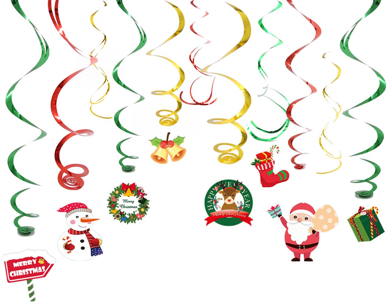 8PCS Merry Christmas Hanging Swirls Snowman Party Decorations Streamers Flower Garland Socks Small Bell Gift Hanging Paper Garland for Christmas Party Bachelorette Home Birthday Party Supplies