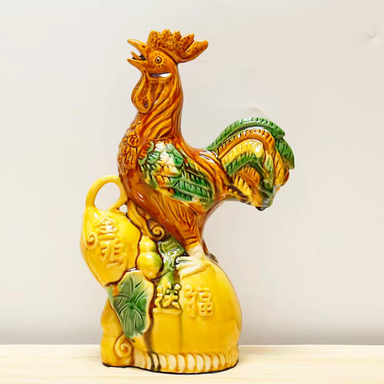 Aottsd Golden Rhinoceros Statue Ceramic Living Room Shop Desktop Decor 34.5Cm