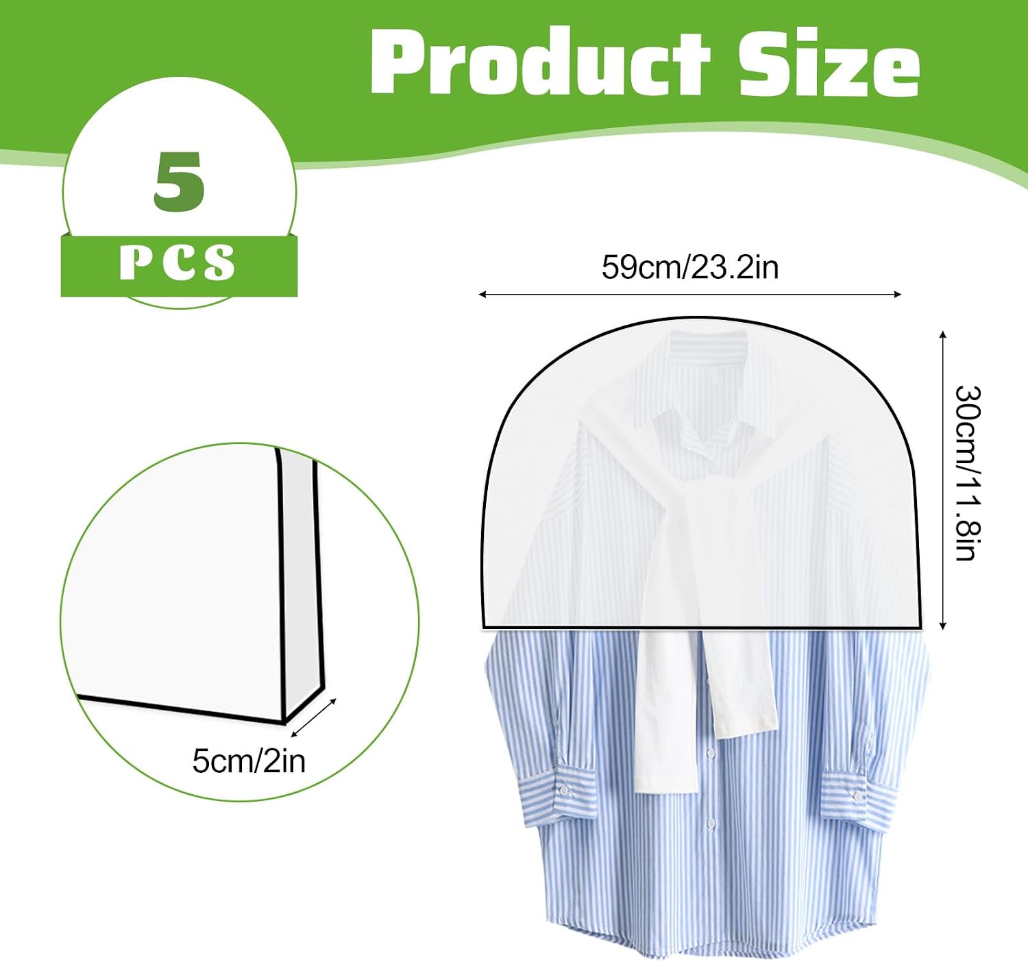 5 Pcs Shoulder Cover, 2" Garment Covers Dust Covers for Hanging Clothes Closet Cover Plastic Garment Bags for Hanging Clothes Shirts Suits Coats