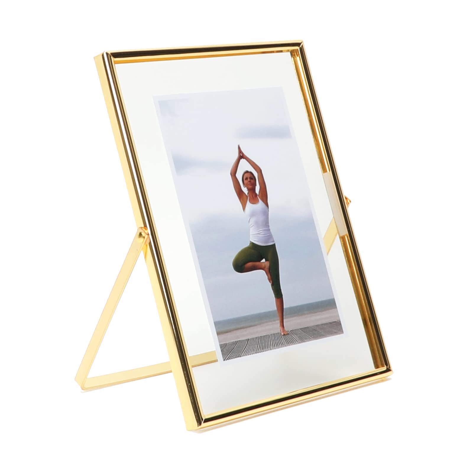 Gold Floating Frame (5"x7", Vertical), For Picture 4x6, 3.5x5, 2x3, Tabletop Shelf Photo Frame, Classy Gift For Festival, Wedding, Home or Office Décor…