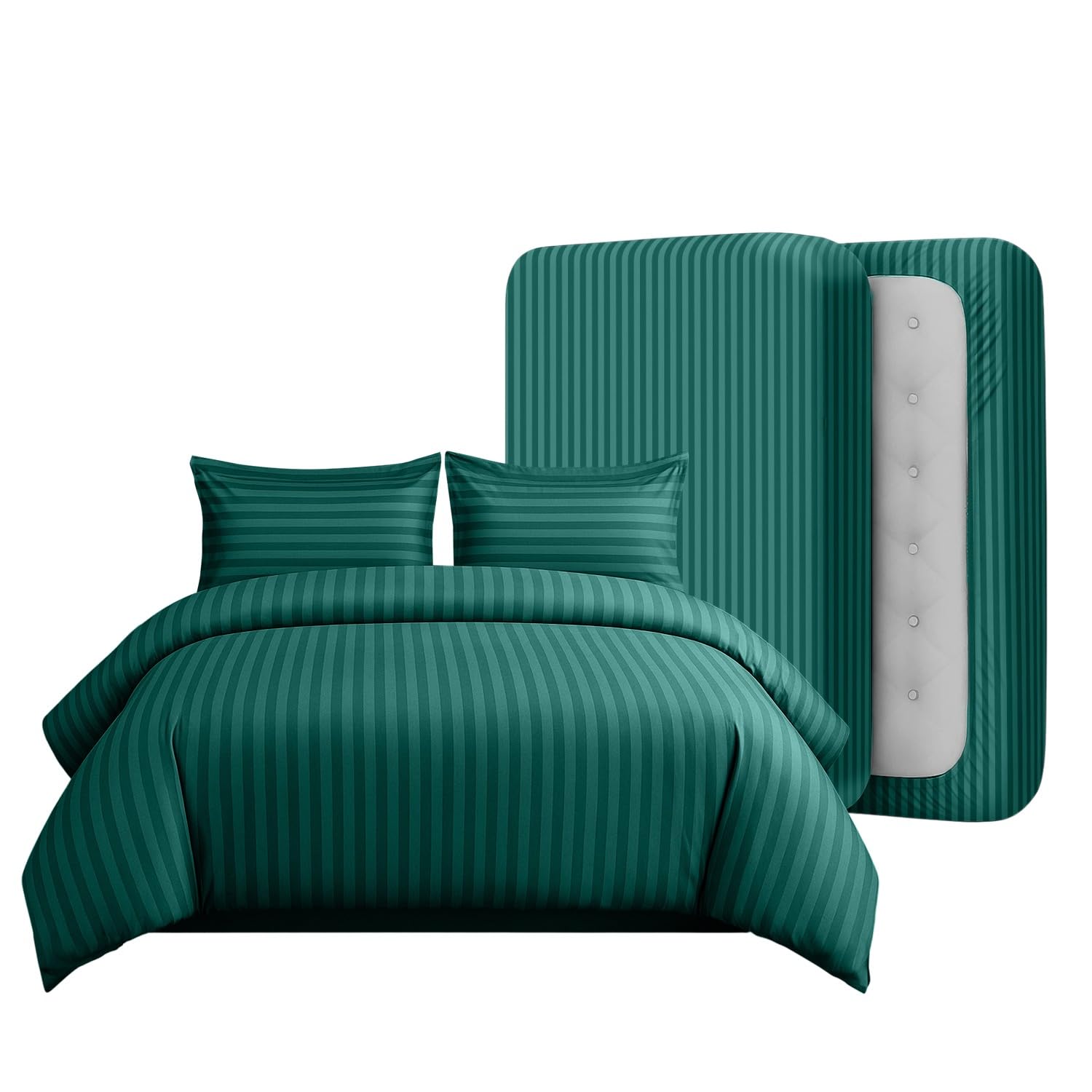 Casabella King Size Duvet Cover Sets - 4 Pc Luxury Duvet Brushed Microfiber Full Set - Duvet Cover, Fitted Sheet & Pillowcase 2 Pack- Soft & Durable Duvet King Size Set - Stripe Jade Bedding โ image 1
