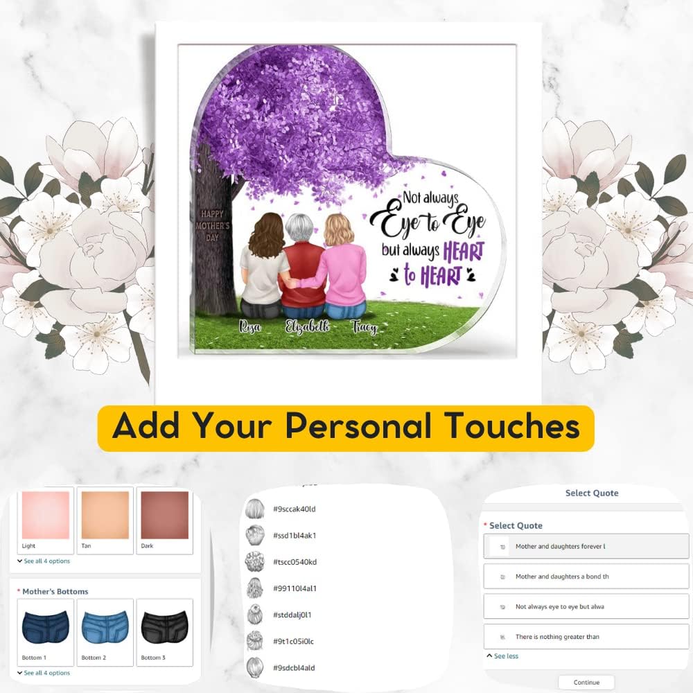 GOSSBY Transparent Custom Plaque (Mother and daughter) Not always eye to eye, but always heart to heart Mom Plaque, Personalized I Love Being a Mom Plaque, Custom name Heart Shaped Acrylic Plaque, Mom