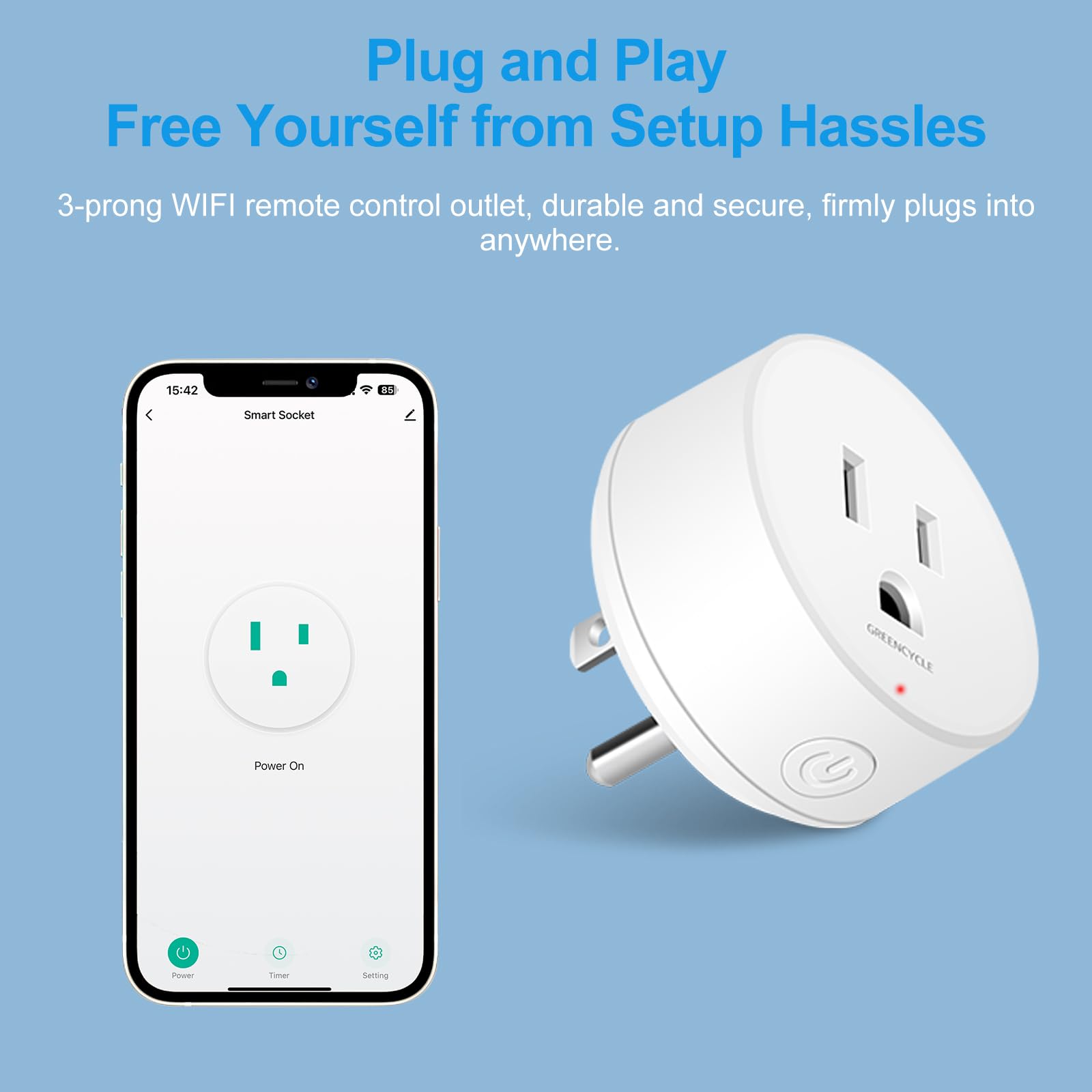 WiFi Smart Outlet 3Plugs with 1 Remote GreenCycle 1PK Portable Remote Control Outlet Plug with Magnetic Base Remote — view 5