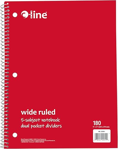 Miniatura 5 de C-Line Cuaderno de 5 materias, rayas anchas, 1 cuaderno, el color puede variar (22051)