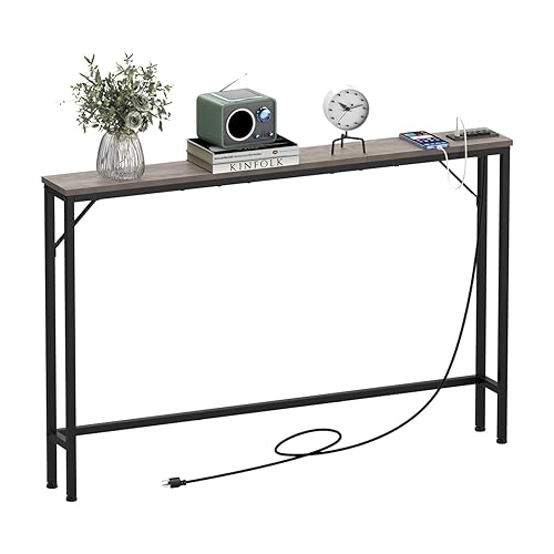 5.9" Skinny Behind Sofa Console Table with Charging Station 47.2"