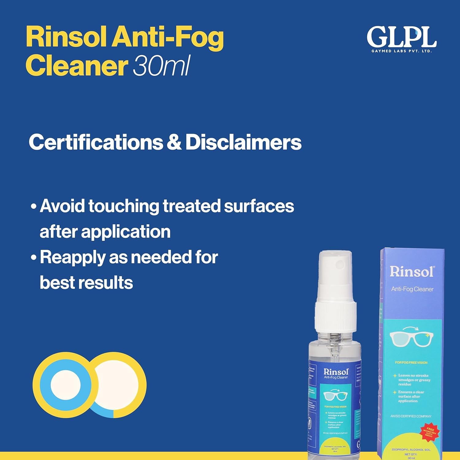 Rinsol Anti-Fog Cleaner Kit for Eyeglasses & Opticals, Streak-Free Anti-Static Spray with Free Microfiber Cloth, Safe for AR Coating, Gentle 30ml (2 Pack) Solution Bottle for Daily Use 4