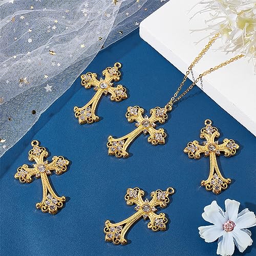 SUNNYCLUE 1 Box 10Pcs Gold Cross Charms Bulk Big Gothic Cross Charm Gold Rosaries Mini Alloy Rhinestone Crystal Center Crosses Dangle Charm for jewellery Making Charms DIY Necklace Earring Adults - Image 4