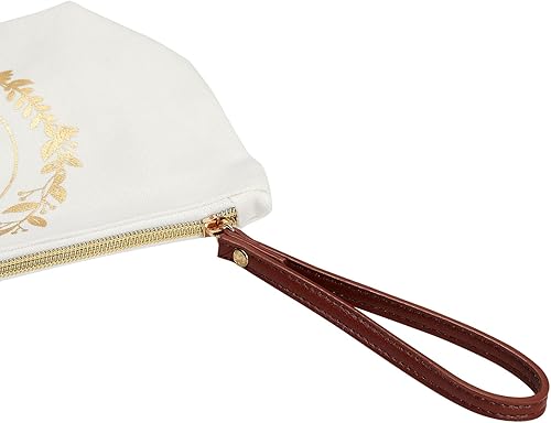 Miniatura 5 de Bolsa de maquillaje personalizada con inicial dorada para mujer, bolsa de cosméticos de lona con monograma, color blanco, Blanco, Dorado, Y