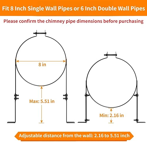 Miniatura 2 de Soporte de tubo de chimenea de 8 pulgadas, correa de pared de ventilación ajustable, colgador de tubo de estufa de acero inoxidable para tubos