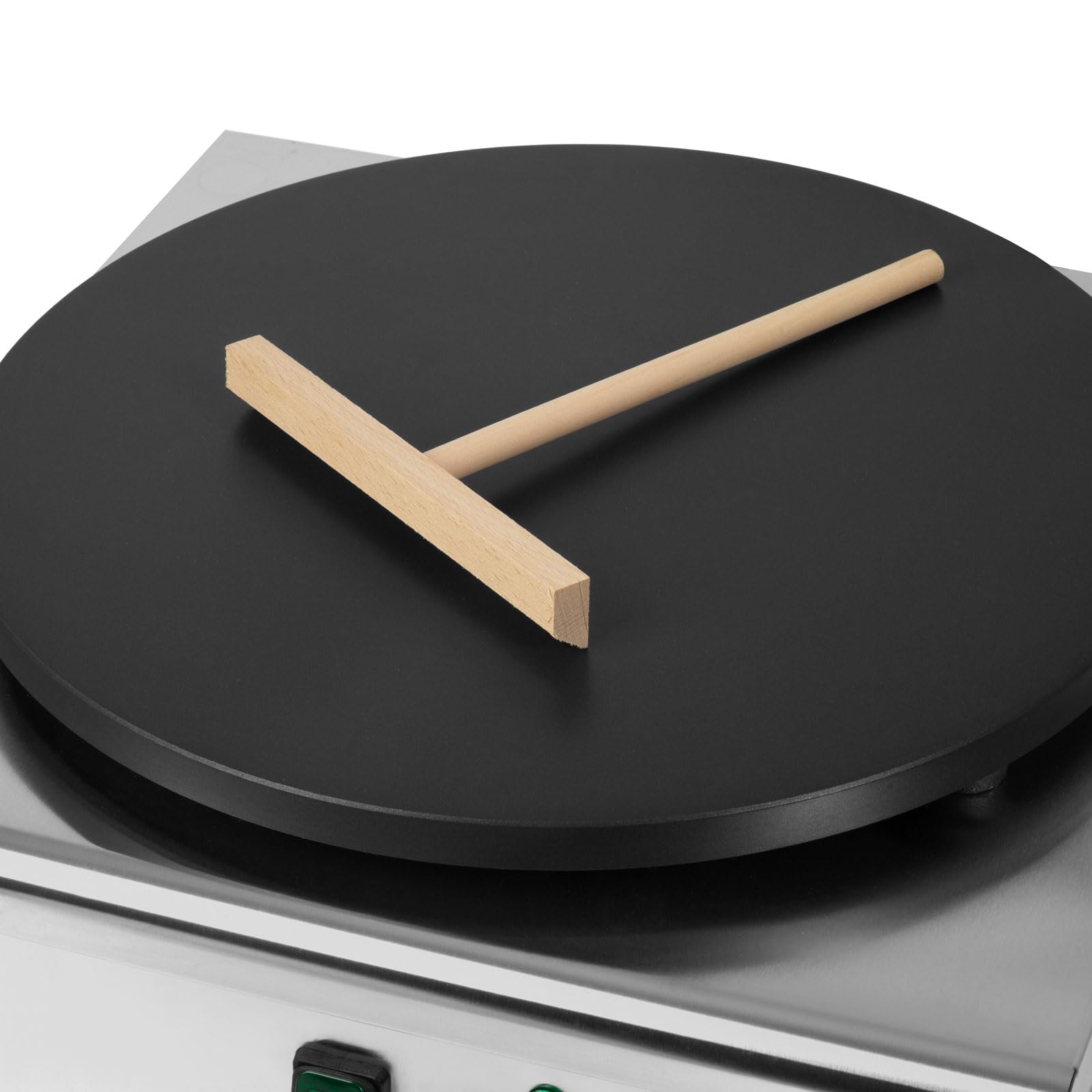VERTES Crepes Maker Doppelt Crepesmaker Elektrisch aus Edelstahl mit 2x 40cm Platte 2x 3000W, Antihaftbeschichtung, Temperatur Stufenlos Regulierbar von 50-300°C, Gastro Profi, Inkl. Holzverteiler