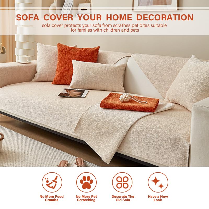 Funda de sofá chenilla gruesa premium naranja de 70x90 cm para tapicería seccional elegante 5