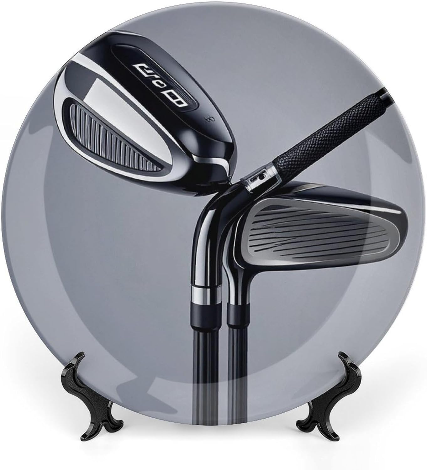 Golf Club Decorative Ceramic Plate Round Porcelain Plate Decor Personalized Bone China Decorative Plates Ceramic Ornaments Dessert Plates with Display Stand 10inch