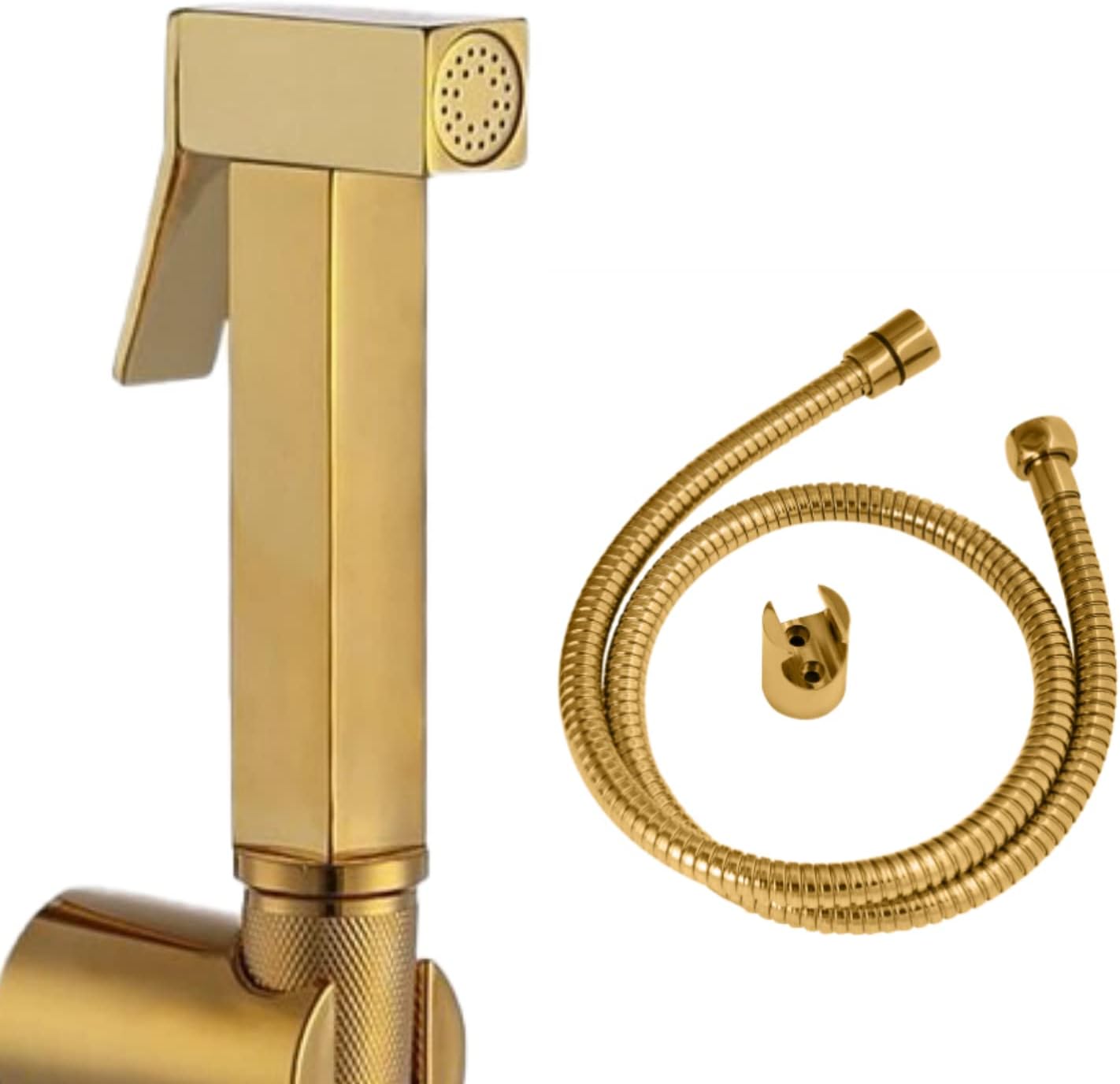Sponsored Ad - Cube Series Gold Plated Brass Health Faucet with Stand & Hose Pipe | Premium Jet Spray for Toilets | Hand Spray Set | Health Faucet Bidet Set (Gold Plated)