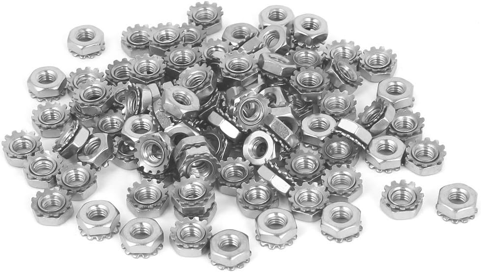 uxcell 10#-32 External Tooth 304 Stainless Steel Kep Nuts Locknuts Silver Tone 100 Pcs