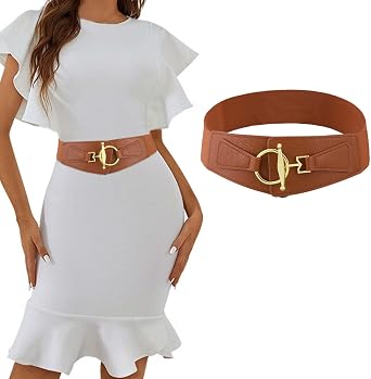 Tgirls Womens Gold Thick Belt Wide Elastic Waist Belts for Dresses with Gold Buckle