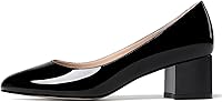 Vista 2 de WAYDERNS Zapatos de tacón bajo grueso de charol para mujer, con puntera redonda, 2 pulgadas