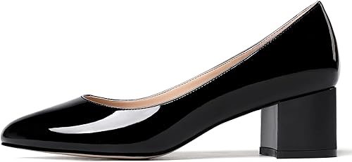 Miniatura 2 de WAYDERNS Zapatos de tacón bajo grueso de charol para mujer, con puntera redonda, 2 pulgadas