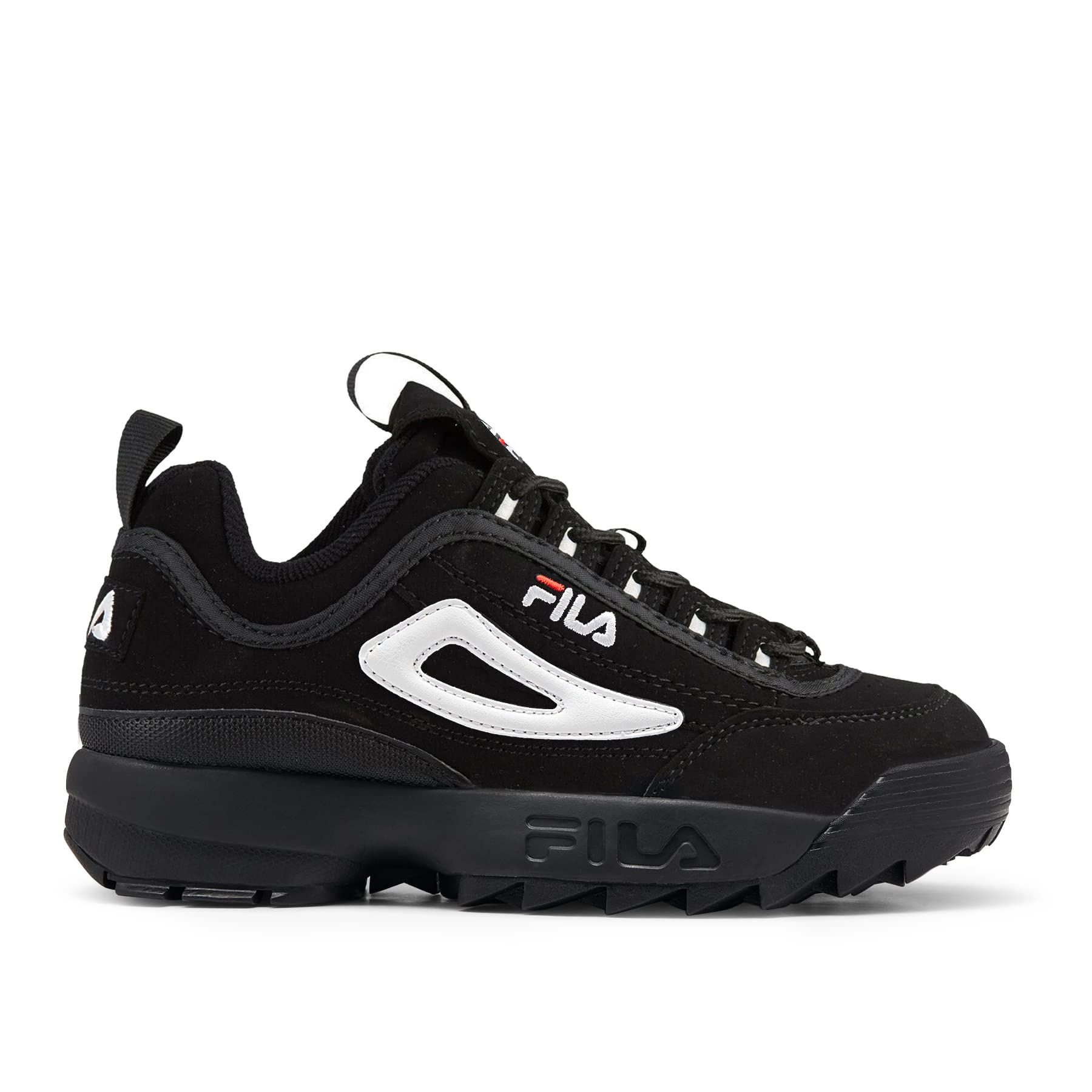 Fila Disruptor 2 Premium Sneakers for Men - Chunky Leather Upper with Cushioned EVA Midsole and Molded Rubber Outsole, Black/White/Vintage RED,14