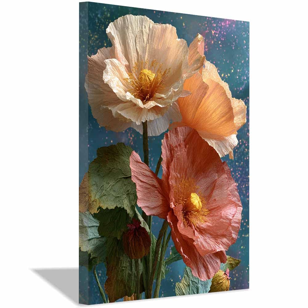 Hoqiu Multicolor Plant Poster Pastel Poppy Floral Print Modern Canvas Wall Art, Decorative Paintings, Canvas Painting Wall Art For Home Decor.(Multicolor)-70X100cm Framed