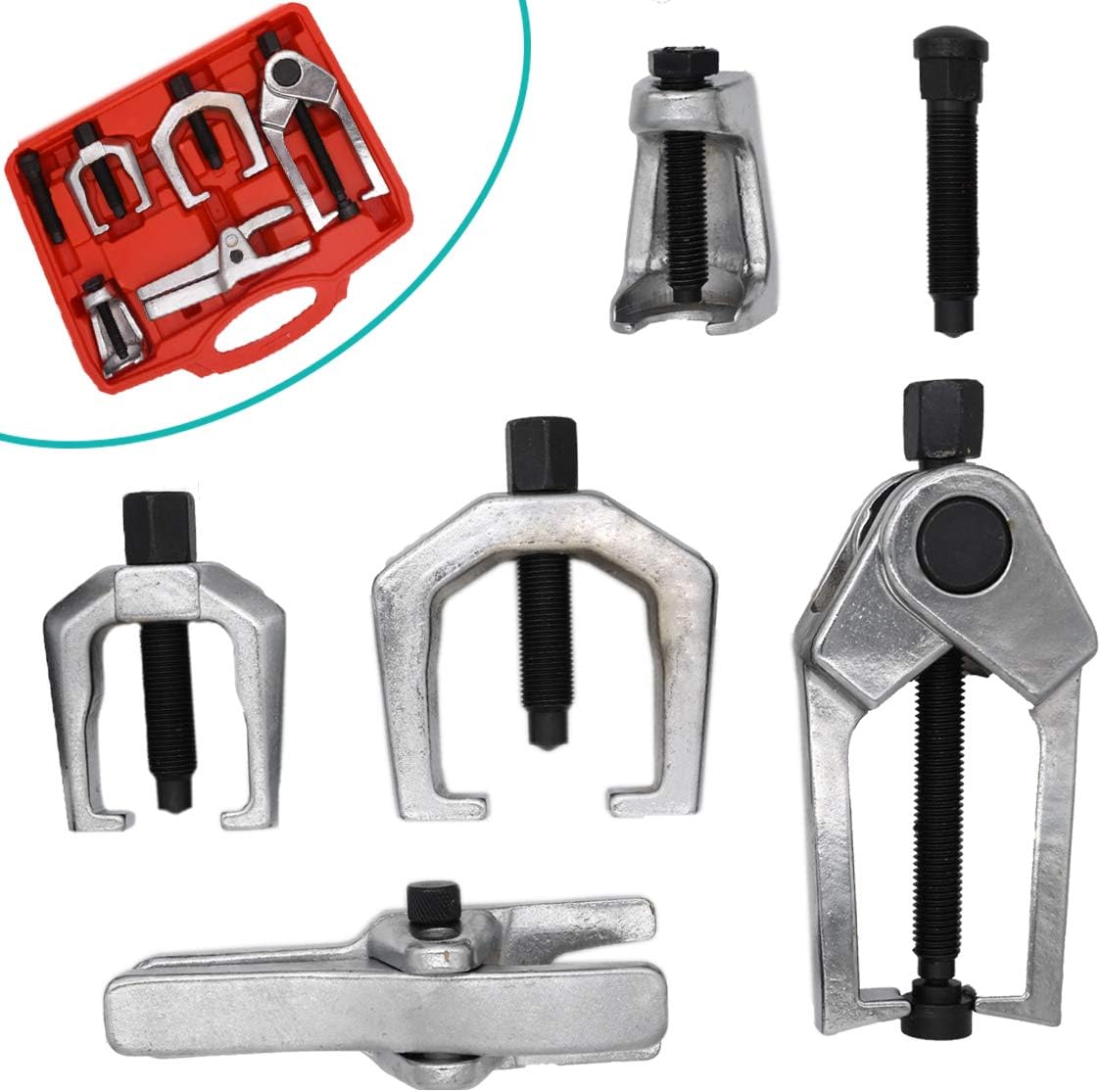 5 PCS Ball Joint Separator,Pitman Arm Puller,Tie Rod End Tool Set for Front End Service, Tool Kit Ball Joint Separator, Front End Service Tool Kit, 6295 Front End Service Set, Splitter Removal Kit