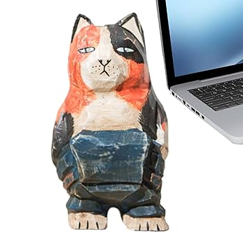 ドイツビンテージ　手描きによる色彩が芸術的で美しいトラネコちゃんの木彫り彫刻 ドイツビンテージ 手描きによる色彩が芸術的で美しいトラネコ