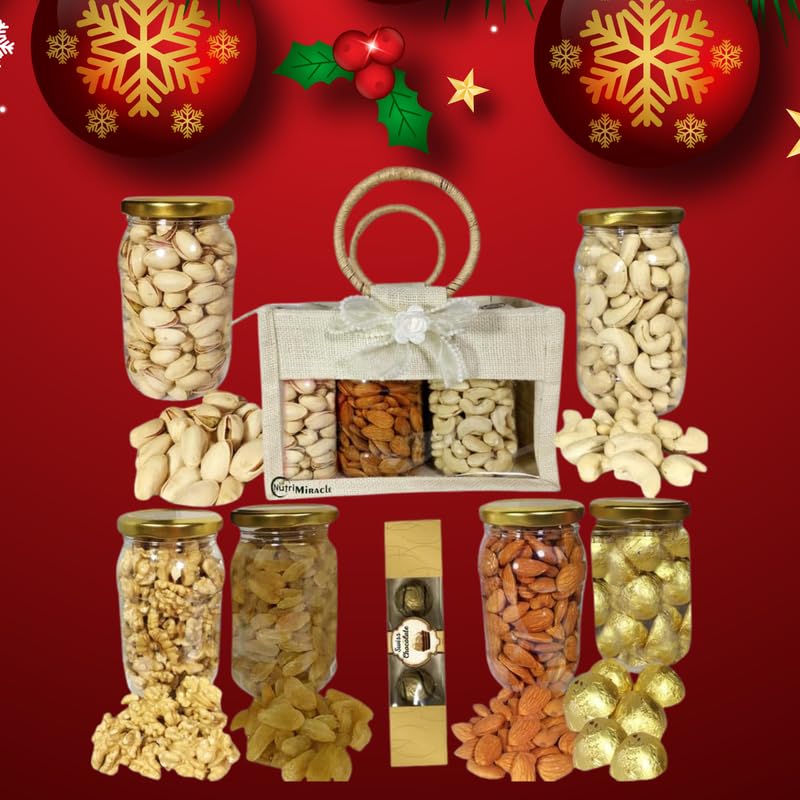 Image of NUTRI MIRACLE Christmas Gift Basket | Dry Fruits Hamper for Office Team and Loved Ones | Return Gift for Christmas Party