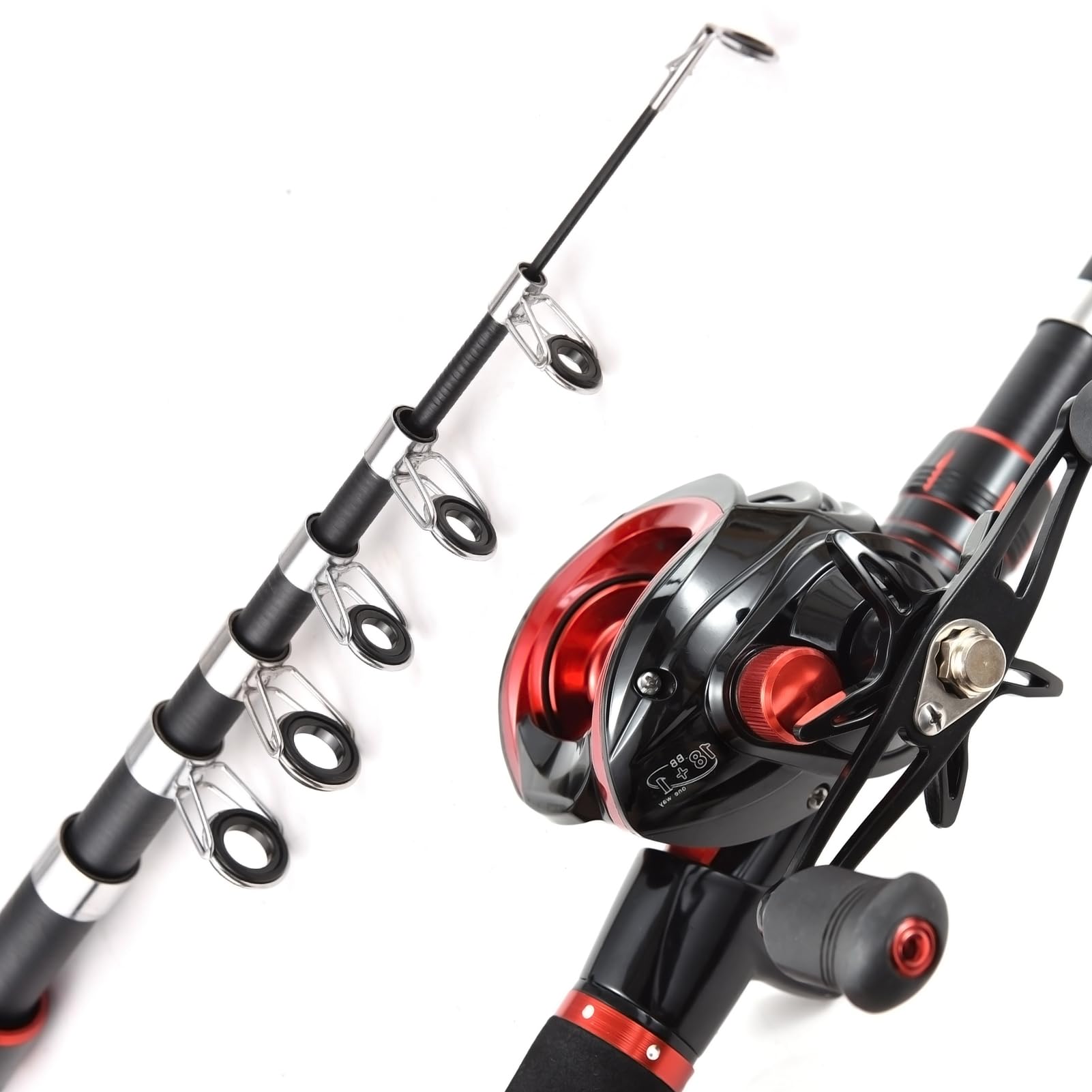 Ensemble Canne à pêche et Moulinet Canne à pêche télescopique de 2,4 m avec Moulinet baitcasting à Droite