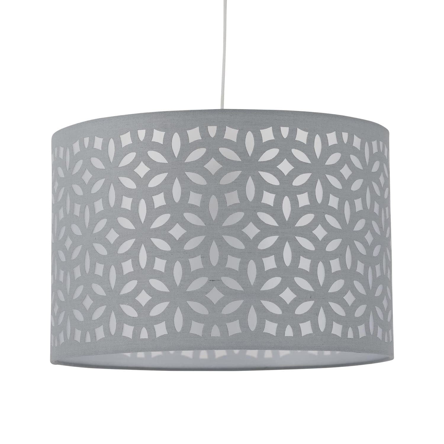 Grey Pendant Shade, Easy Fit Ceiling Lightshade, Modern Cut Out Design, Diameter 25cm