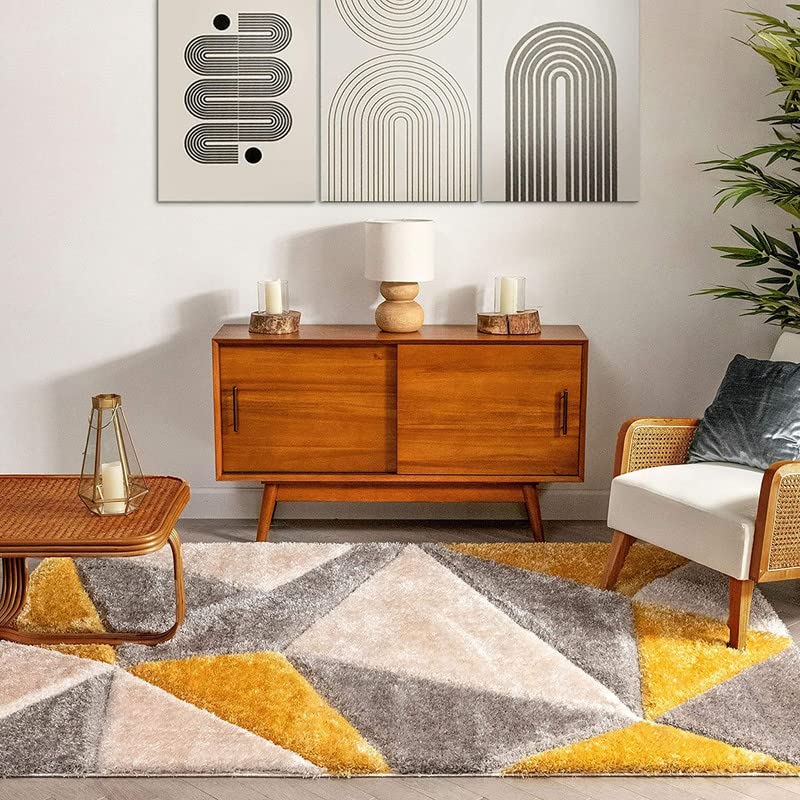 Image of Shaggy Carpet for Living Room 5 X 7 FEET Fluffy Plush Area Rug, Thick Fur Floor Carpet Modern Cozy Rug for Home Decor, Kids Room Bedside Hall, Durable Comfortable Shaggy Rug (Gold)